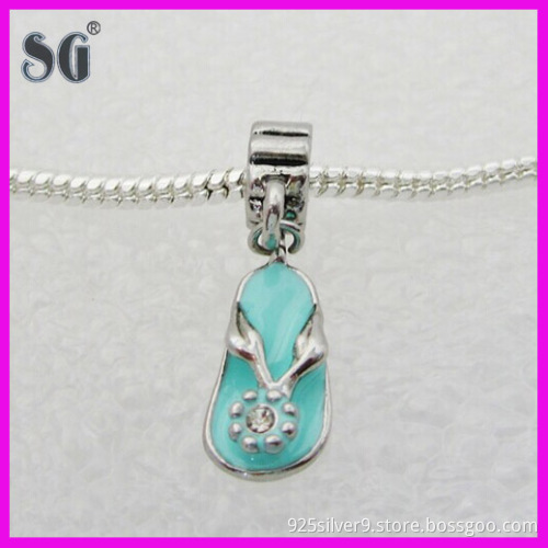 925 sterling silver light teal enamel dangling sandals with clear cz pretty charms